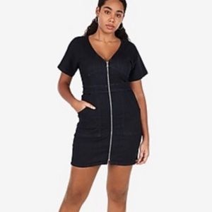 Express Denim Short Sleeve Front Zip Dress